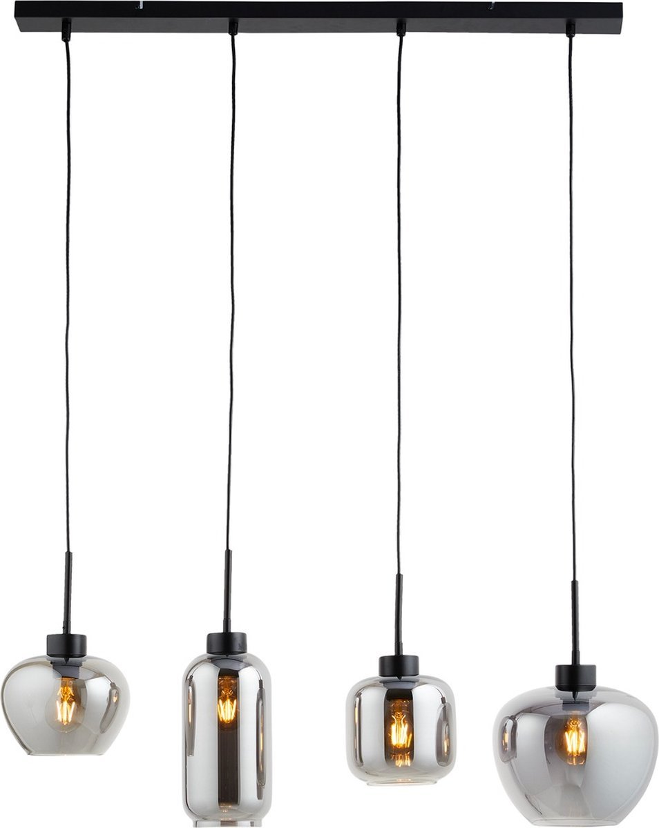 Hanglamp zwart met smoke glas 4-lichts - Elin