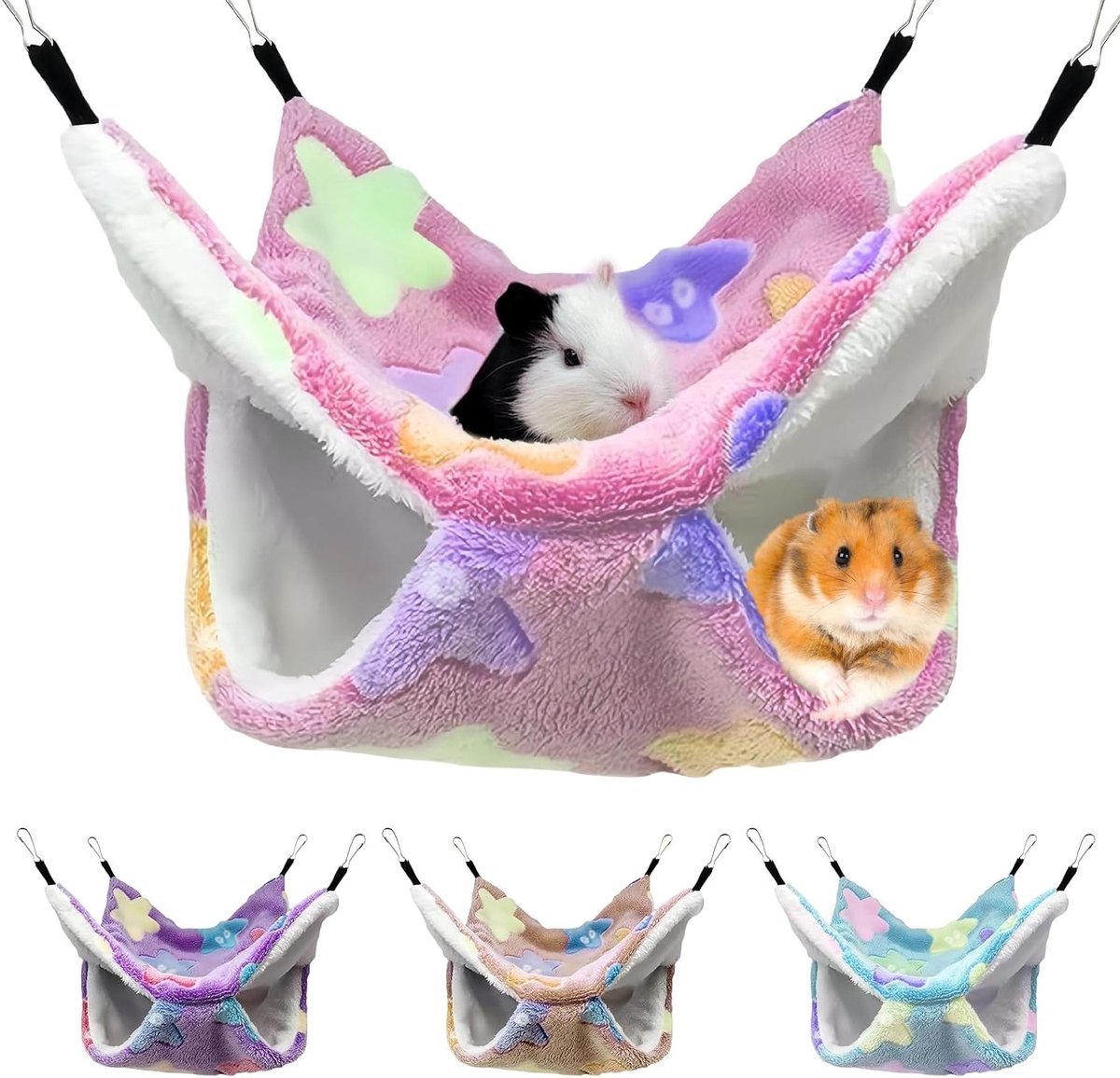 Hangmat voor Cavia's en Kleine Dieren: 4-delige Set met 2 Laagjes, Knusse Schuilplek en Bed voor Hamsters en Fretten, Ideaal voor Dierenverblijven