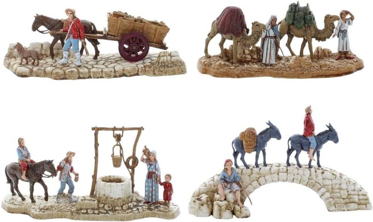 Herders Kerststal Figuren - Kerststal Beelden - Kerststal Decoratie - Handgemaakt Schilderij - 4 Delige Set - Multicolor