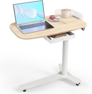 Hoge Staand Bureau met Wielen en In hoogte Verstelbaar C-vormig Laptoptafel 75x45cm