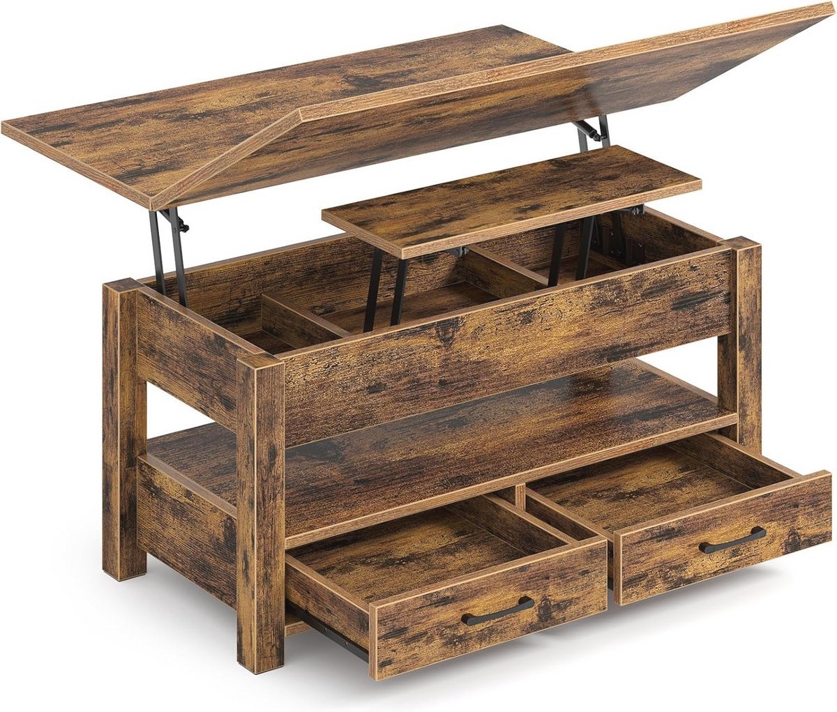 Hoogte Verstelbare Salontafel met Lade en Verborgen Opbergvak - Koffietafel Omvormbaar tot Eettafel - Houten Koffietafel 100 x 50 cm - Zwart