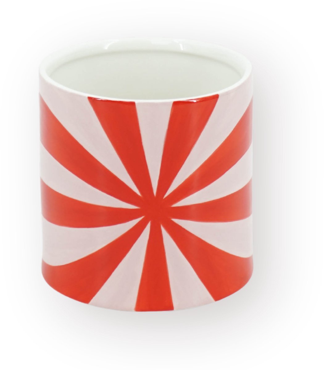 Housevitamin Plantenpot Swirl - Dolomiet - Rood & Roze - 12,5x12,5x13 cm - Waterdicht - Design Bloempot - Decoratieve Eyecatcher