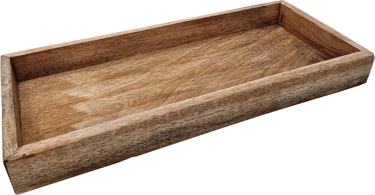 Houten Dienblad - Decoratief Serveerschaal - Tafel Decoratie - Massief Mangohout - 40 x 18 cm - Natuurlijk Bruin