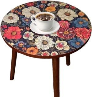 Houten bijzettafel - Ronde salontafel - Decoratief gebruik - Stabiele constructie - 40x40x47 cm - Multicolor