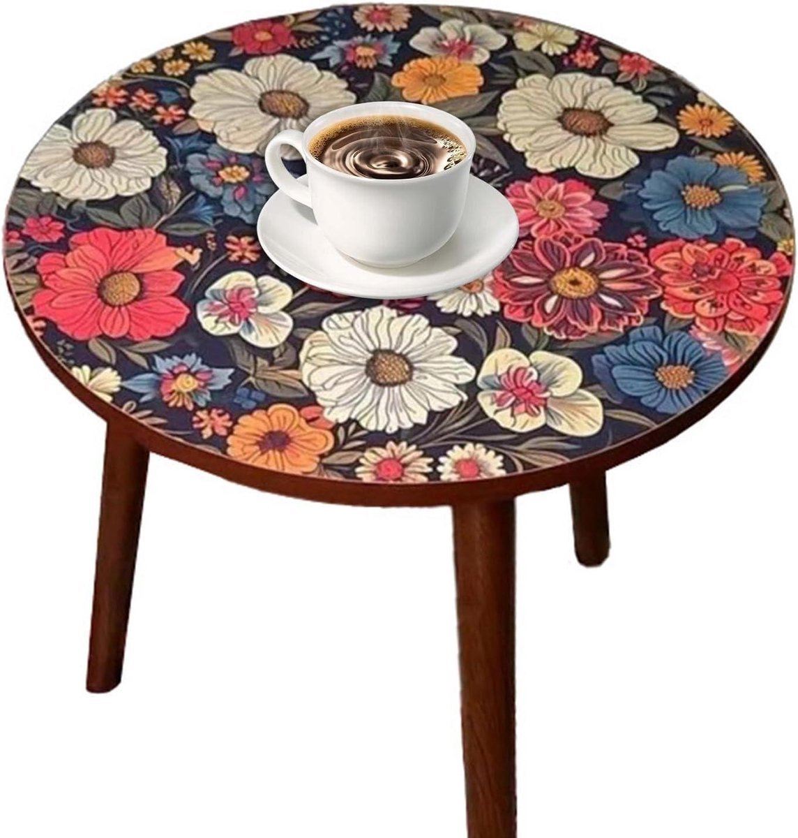Houten bijzettafel - Ronde salontafel - Decoratief gebruik - Stabiele constructie - 40x40x47 cm - Multicolor