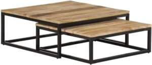 Industriële salontafel - Houten bijzettafel - Woonkamer inrichting - Handgemaakt uniek stuk - 70 x 68 x 27 cm