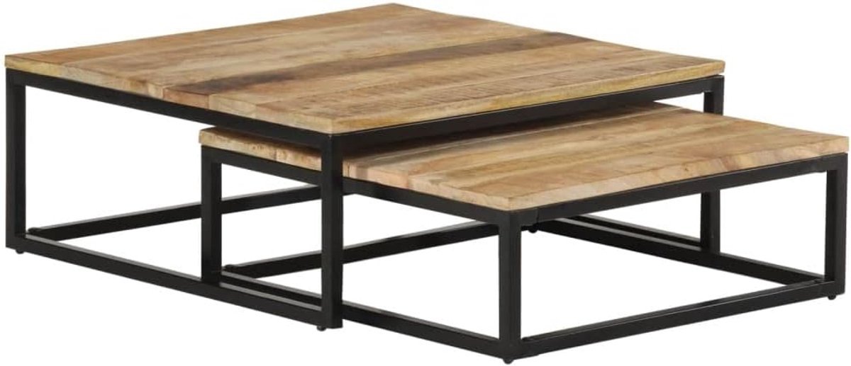 Industriële salontafel - Houten bijzettafel - Woonkamer inrichting - Handgemaakt uniek stuk - 70 x 68 x 27 cm