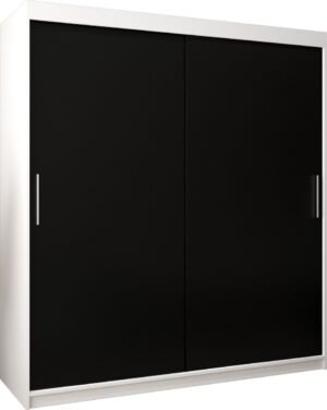 InspireMe - Kledingkast met 2 schuifdeuren, Modern-stijl, Kledingkast met planken (BxHxD): 180x200x62 - TORM 180 Wit Mat + Zwart met 4 lades