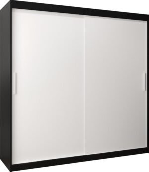 InspireMe - Kledingkast met 2 schuifdeuren, Modern-stijl, Kledingkast met planken (BxHxD): 200x200x62 - TORM 200 Zwart Mat + Wit Mat met 4 lades