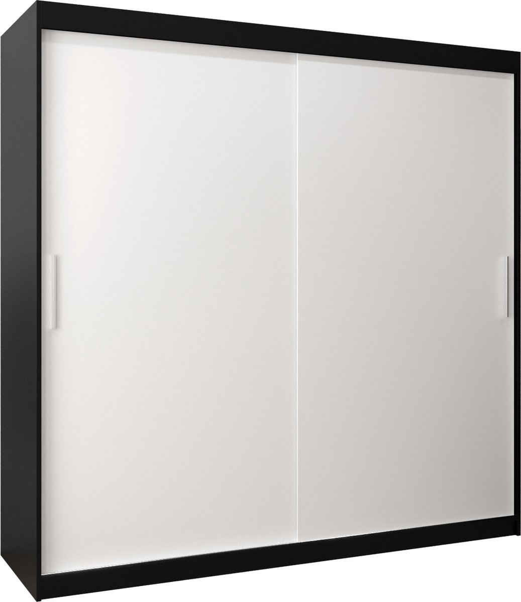 InspireMe - Kledingkast met 2 schuifdeuren, Modern-stijl, Kledingkast met planken (BxHxD): 200x200x62 - TORM 200 Zwart Mat + Wit Mat met 4 lades