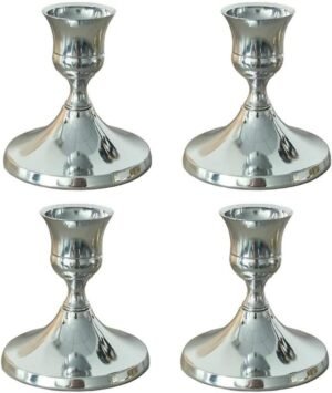 Kaarsenhouder Set - Kandelaars Metaal - Sfeervolle Decoratie - Geribbeld Ontwerp - 7 x 6.7 cm - Zilver