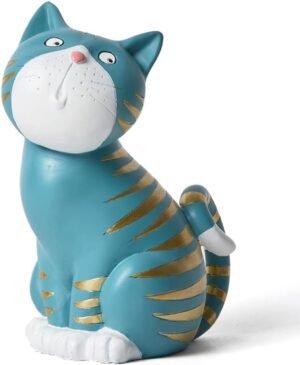 Katten sculptuur beeldje - Dieren decoratie - Huis decoreren - Handgemaakt ontwerp - 17 cm hoog - Blauw