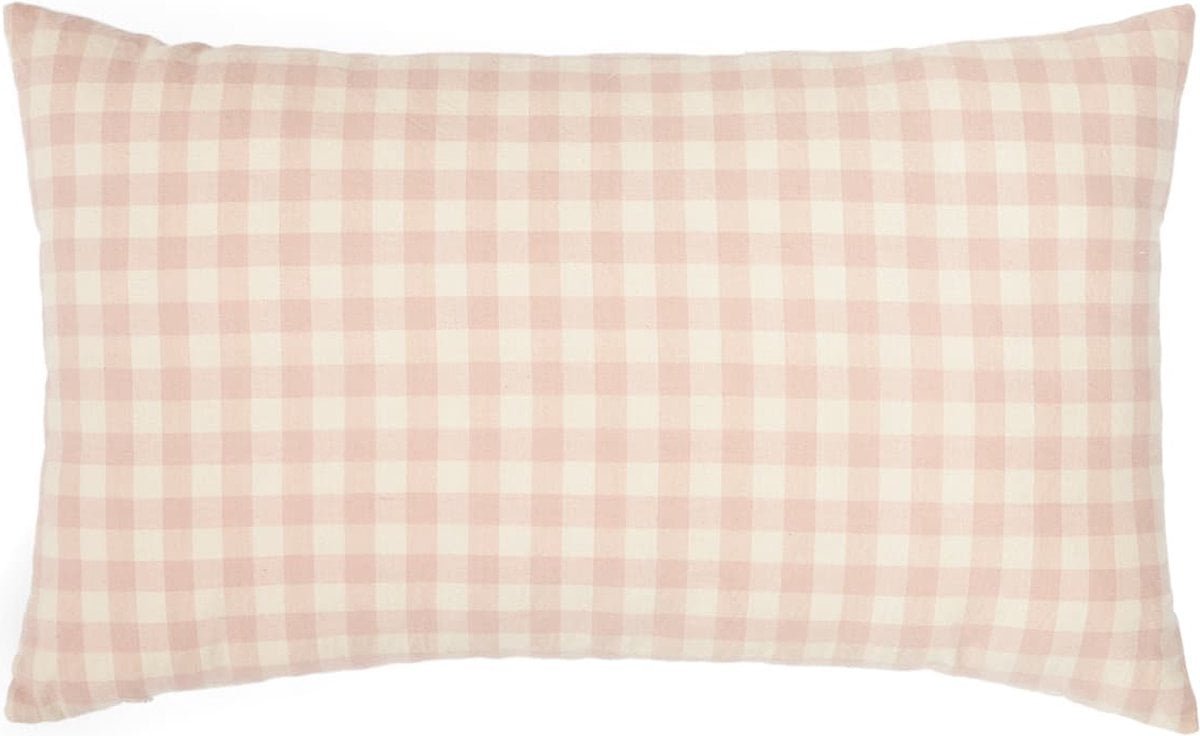 Kave Home - Yanil-kussensloop van 100% katoen met roze en beige ruiten 30 x 50 cm