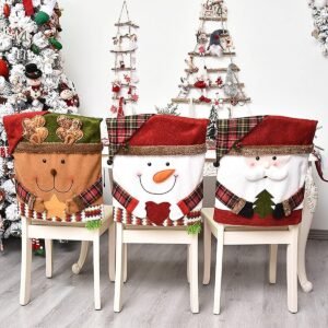 Kerst Stoelhoezen Set Van 3 - Feestelijke Stoelhoezen - Anti-Slip Design - Kerstman Sneeuwpop Eland Motief - Voor Feestjes En Kerstversiering - Geschikt Voor Standaard Stoelen