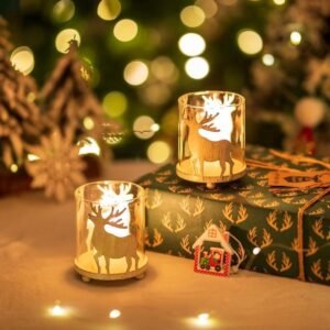 Kerstdecoratie Kaarsenhouder - Set van 2 Tafelstuk Ornamenten - Vintage Hert Rendier Decor - xmas Thuis Open Haard Eetkamer Geschenken - Slaapkamer Advent Keuken