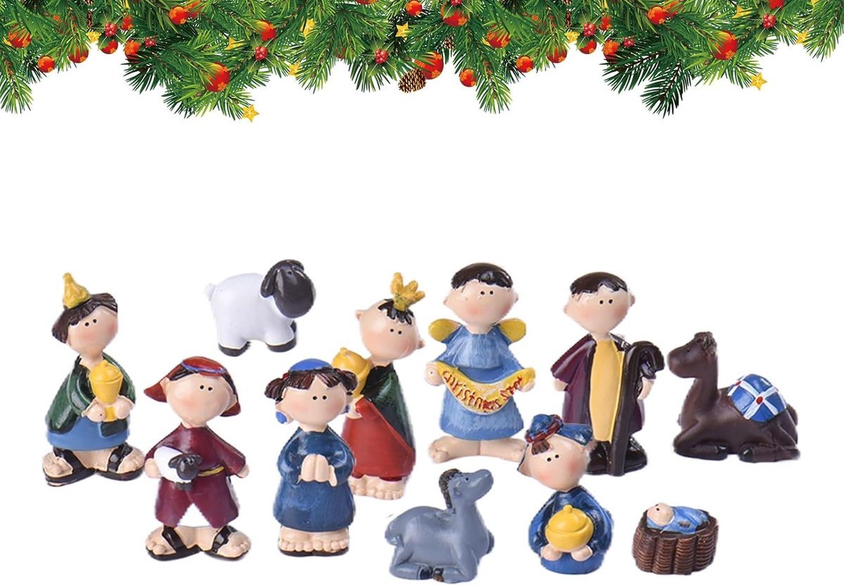 Kerststal Figuren - Geboorte Set - Kerst Decoratie - 11-Delige Set - 21 x 16 x 5 cm - Multicolor