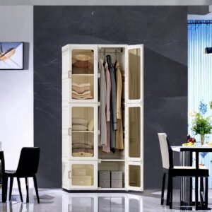 Kledingkast - Draagbare Kledingkast - Opbergkast - Garderobekast - Kledingopberger - 6 Vakken Met Kledingroede - Transparante Deuren - Inklapbaar En Lichtgewicht