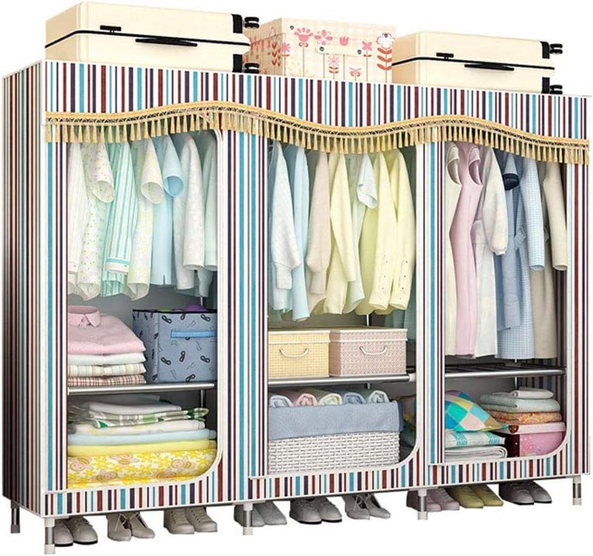 Kledingkast Opbergkast - Garderobe Unit - Ruimte Besparen - Waterdichte Hoes - 200x45x170cm - Gestreept