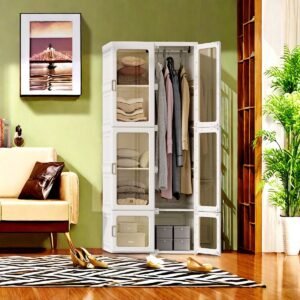 Kledingkast - Opbergkast - Garderobekast - Draagbare Kast - Opbergmeubel - Inklapbaar - Transparante Deuren - 6 Vakken Met Kledinghanger