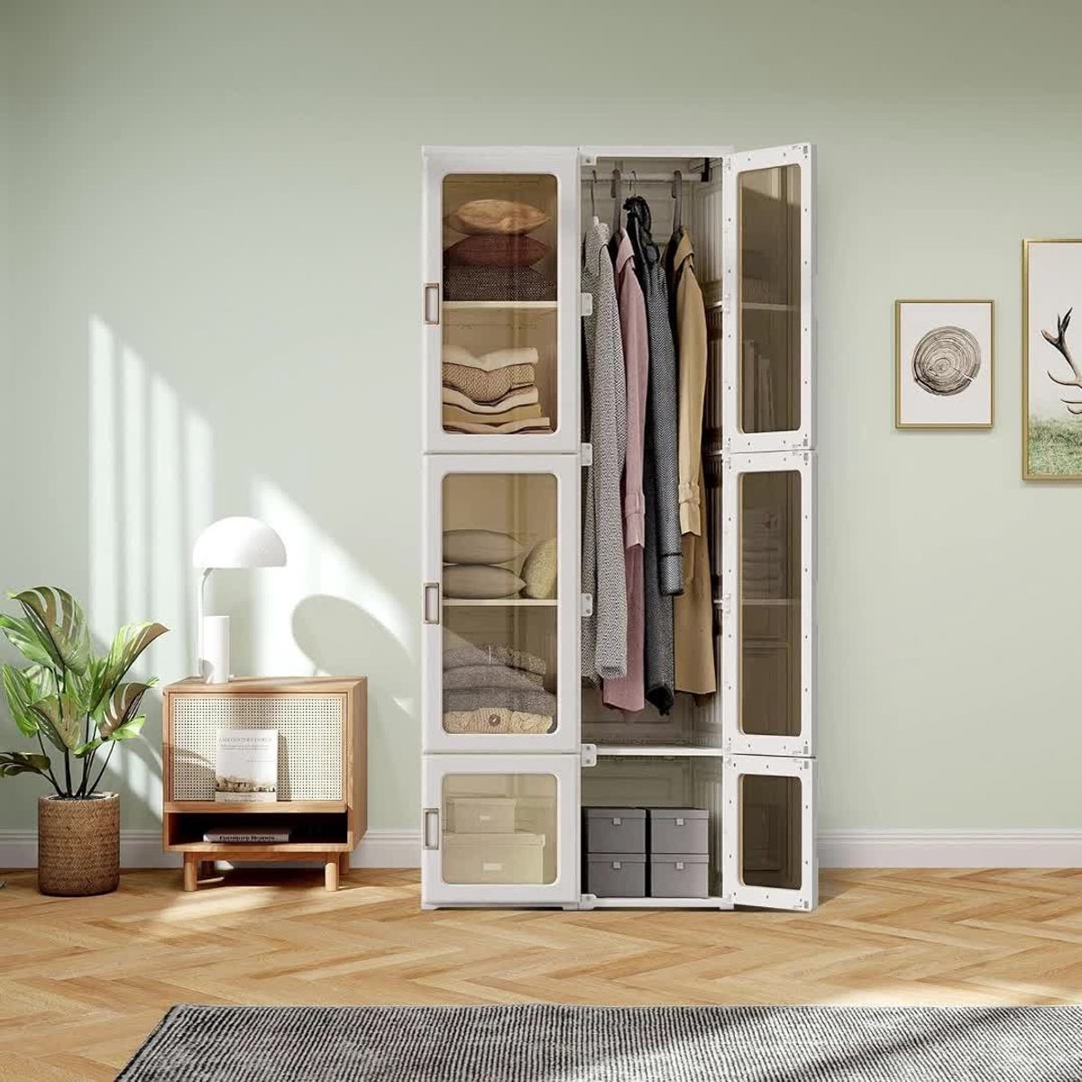 Kledingkast Organizer - Opbergkast - Garderobekast - Klapkast - Transparante Deur - 6 Vakken - Kledingroede - Lichtgewicht Kunststof - Gemakkelijk Montagerend