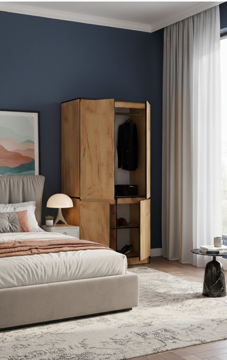 Kledingkast met 4 Deuren S90 - Ruime Garderobekast 90x180 cm met Hanggedeelte en Verstelbare Planken - Duurzame Kast voor Slaapkamer en Hal - Artisan Eiken Design - Novihome