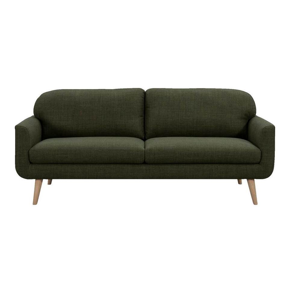 Leen Bakker - Bank Lilly 3-zits - Stof - Groen - 88x200x85 Cm