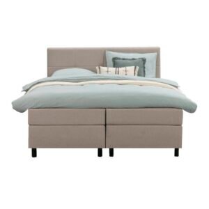 Leen Bakker - Boxspring Liv Geblokt - 180x200 Cm - Ronde Poot - Stof - Beige