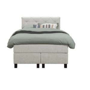 Leen Bakker - Boxspring Liv Geruit - Ecru - 120x200 Cm - Vierkante Poot - Stof - Crème