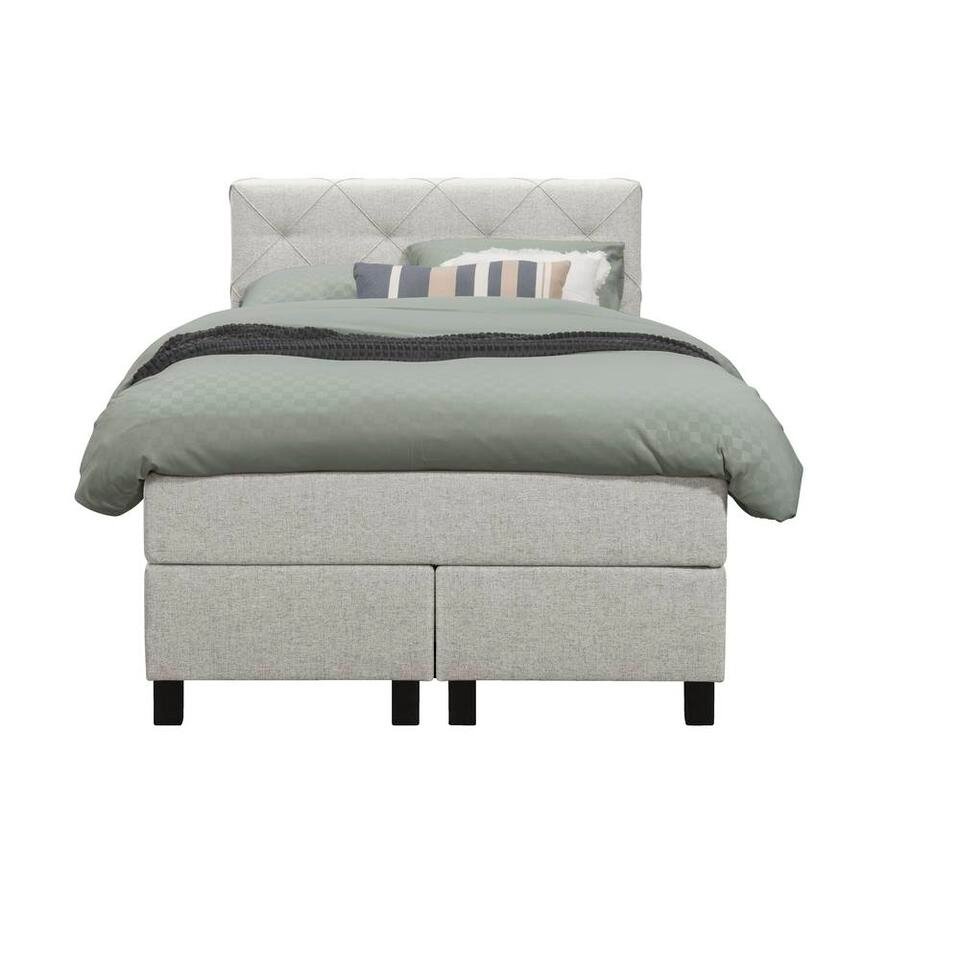 Leen Bakker - Boxspring Liv Geruit - Ecru - 120x200 Cm - Vierkante Poot - Stof - Crème