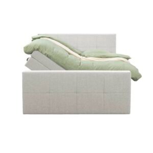 Leen Bakker - Boxspring Met Opbergruimte En Voetbord Liv Geblokt - Ecru - 160x200cm - Stof - Crème