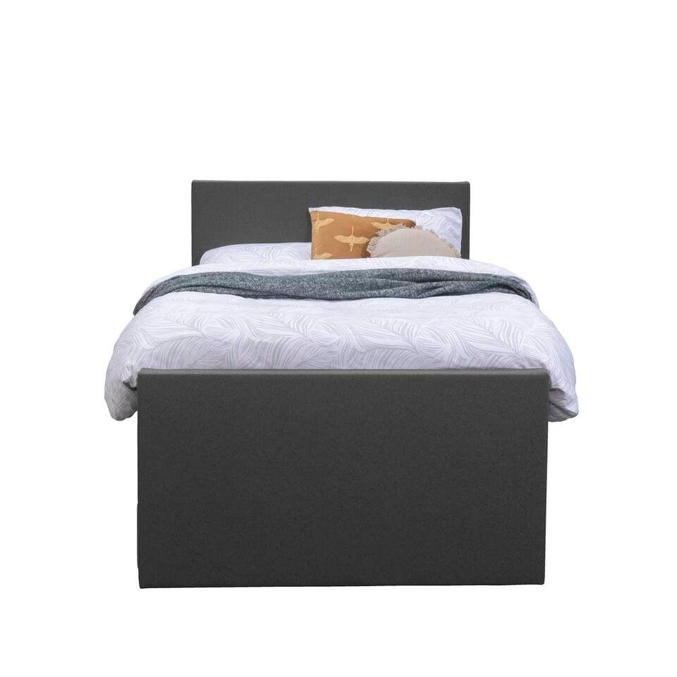 Leen Bakker - Boxspring Met Voetbord Liv Egaal - Antraciet - 120x200 Cm - Slanke Poot - Stof - Grijs