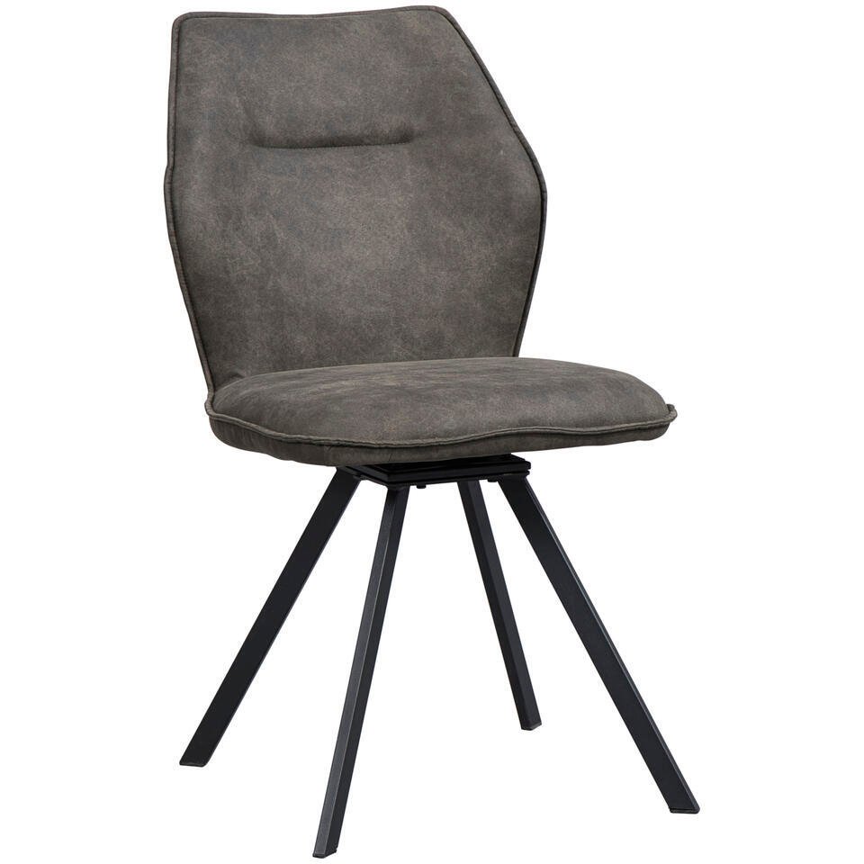 Leen Bakker - Eetkamerstoel Raffy - Antraciet - Stof - Grijs - 60x49x90 Cm