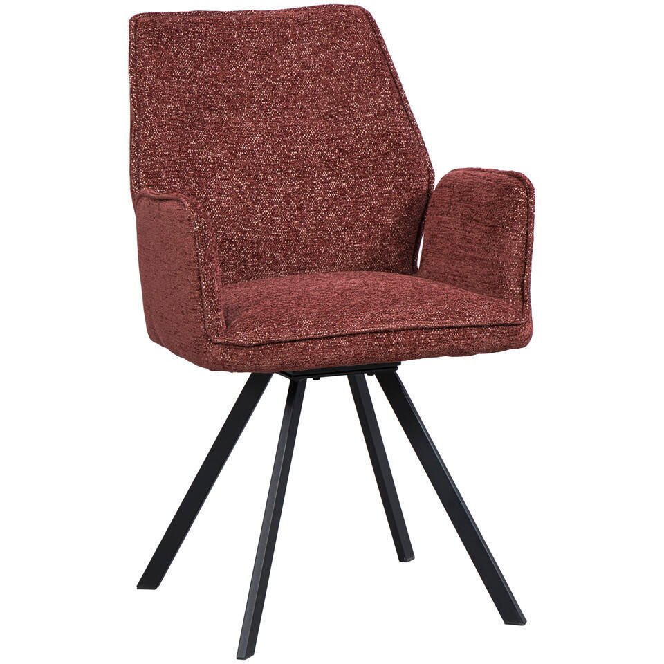 Leen Bakker - Eetkamerstoel Raffy Met Armleuning - Wijn - Stof - Rood - 62x56x92 Cm