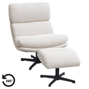 Leen Bakker - Fauteuil Bobbi Incl. Hocker - Greige - Stof - Beige#Grijs