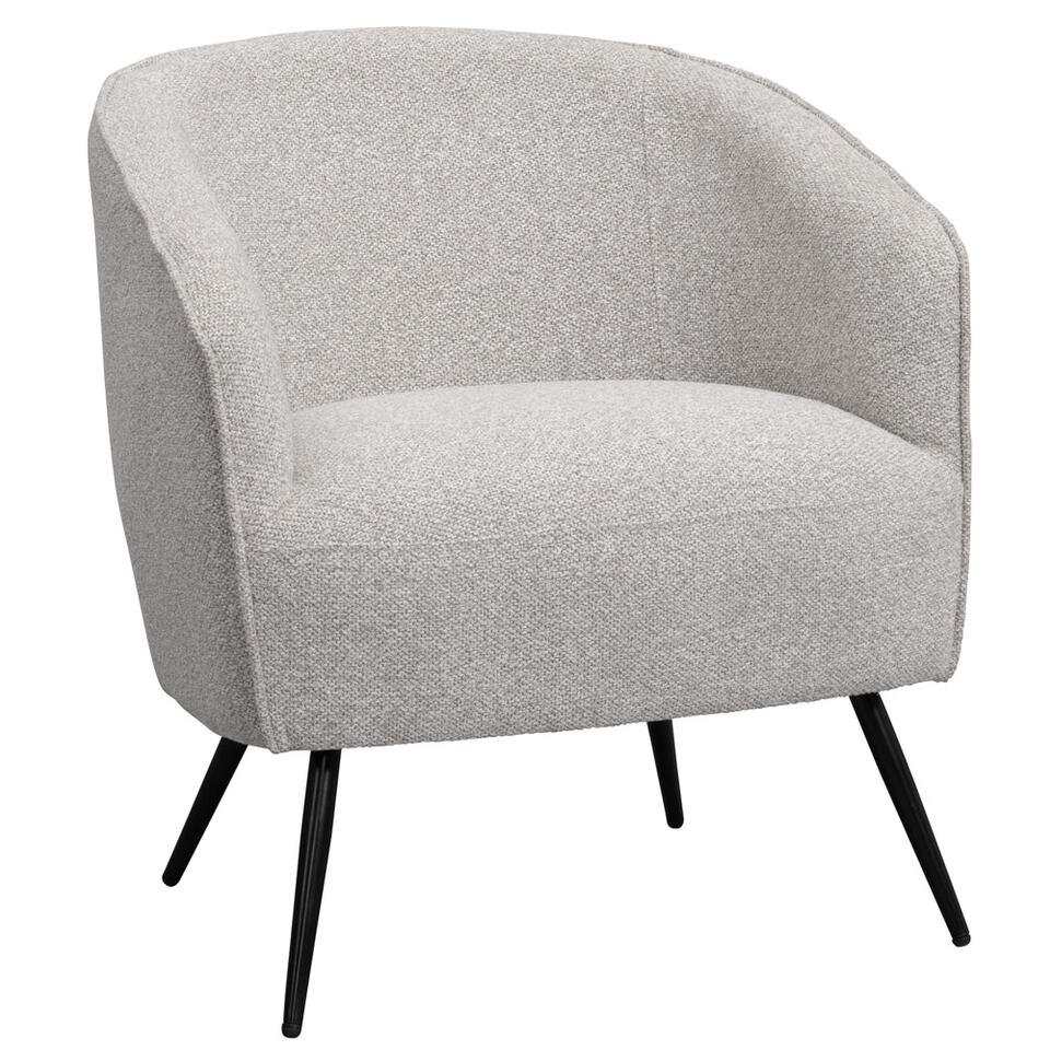 Leen Bakker - Fauteuil Carlton - Bouclé Stof - Licht - Stof/Teddy - Grijs - 68x68x70 Cm