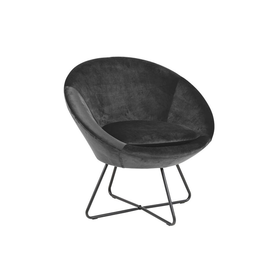 Leen Bakker - Fauteuil Forli - Fluweel - Donker - Velvet - Grijs - 72.5x82x79 Cm