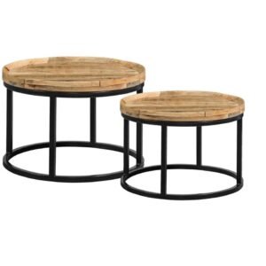 Leen Bakker - Salontafel Ilja - Naturel/zwart (2 Stuks) - 40x70 Cm - Hout/Metaal - Bruin