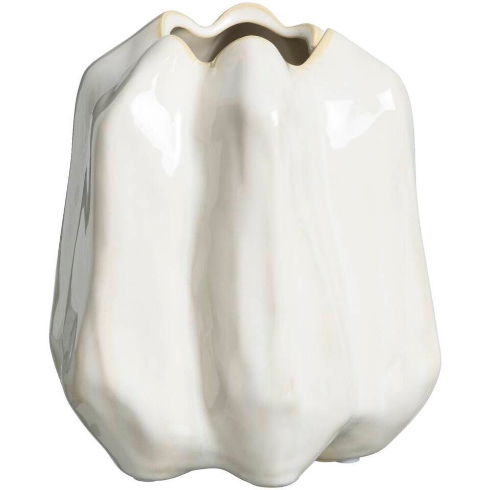 Leen Bakker - Vaas Fleurie - Off-white - 16,5x14,5x16,2 Cm - Stoneware - Crème#Wit - 14.5x16.5x16.2 Cm