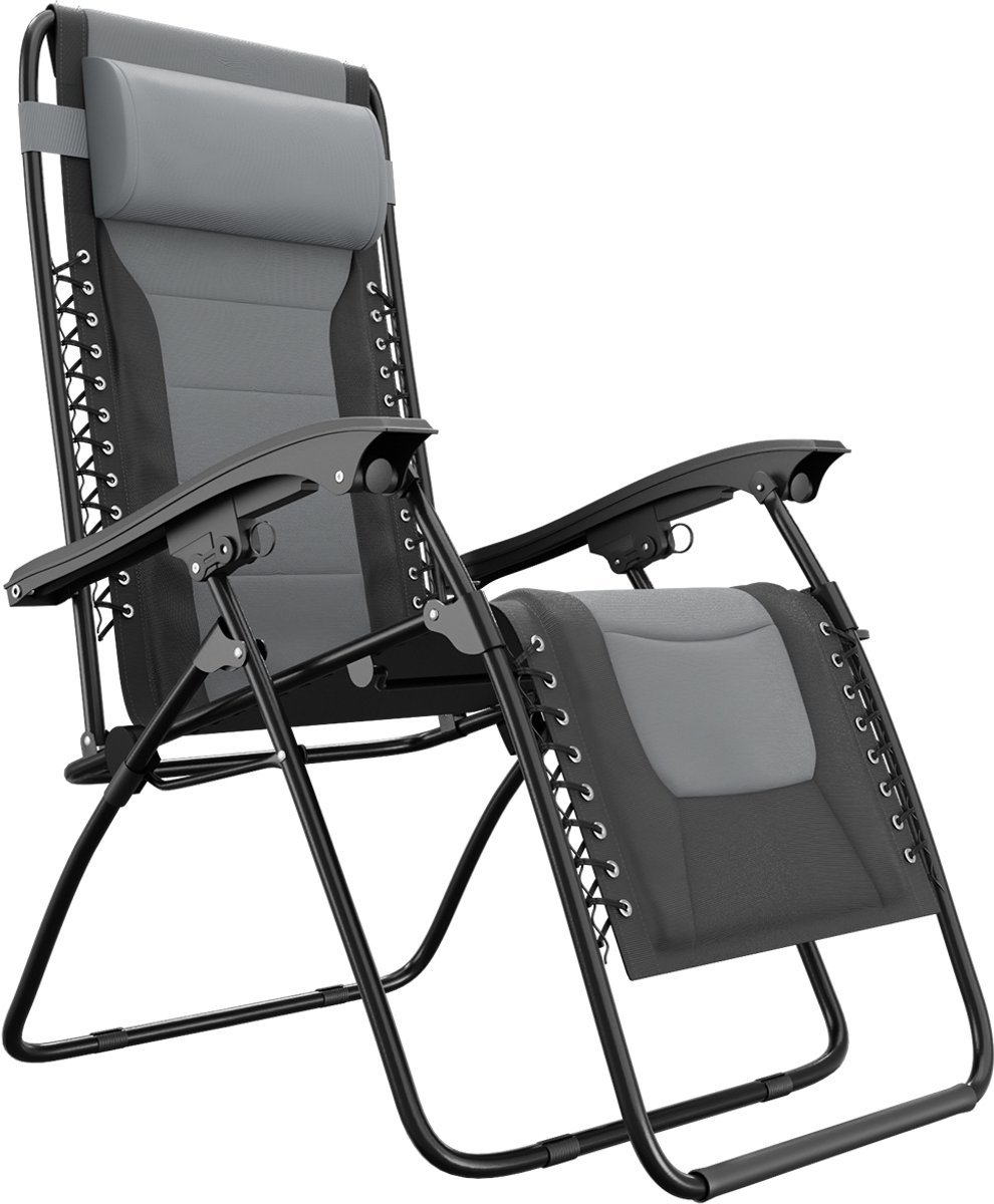 LifeGoods Ligstoel Comfort - Opvouwbaar - 30°-90° Verstelbaar - Beker en Telefoonhouder - Tuinstoel - Zwart/Grijs