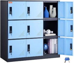 Lockerkast - Opbergkast - Kledingkast - Metalen Kast - Lockers - 9 Deuren Met Slot - Robuust Stalen Design 90x45x94 cm - Zwart-Blauw