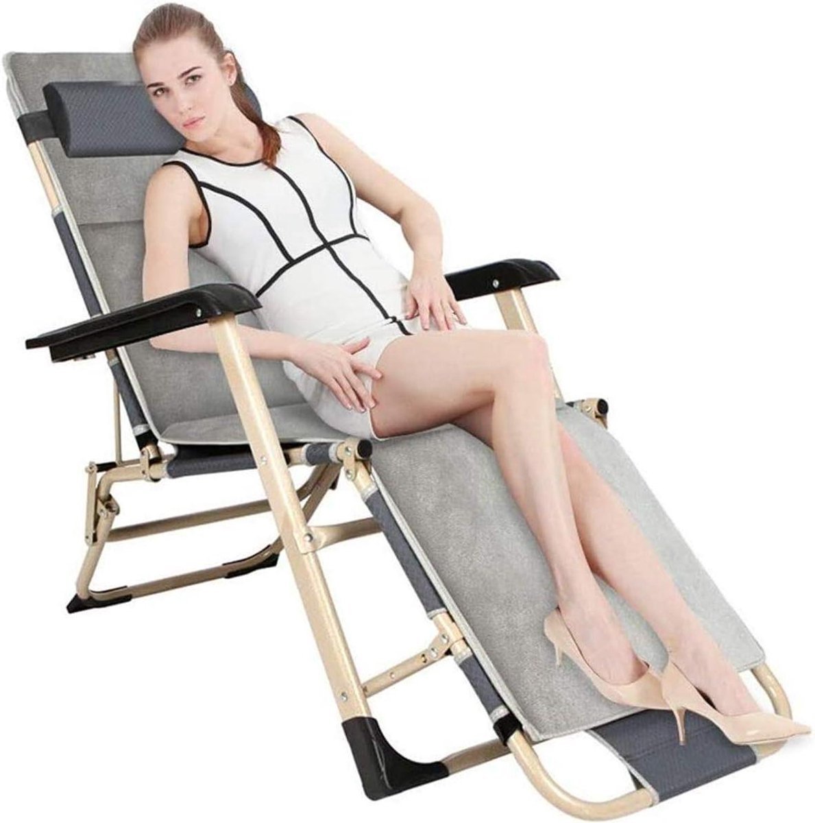 Lounge Stoel - Ligstoel Fauteuil - Buiten Ontspannen - Opvouwbaar Ontwerp - Max 200 kg - Geel