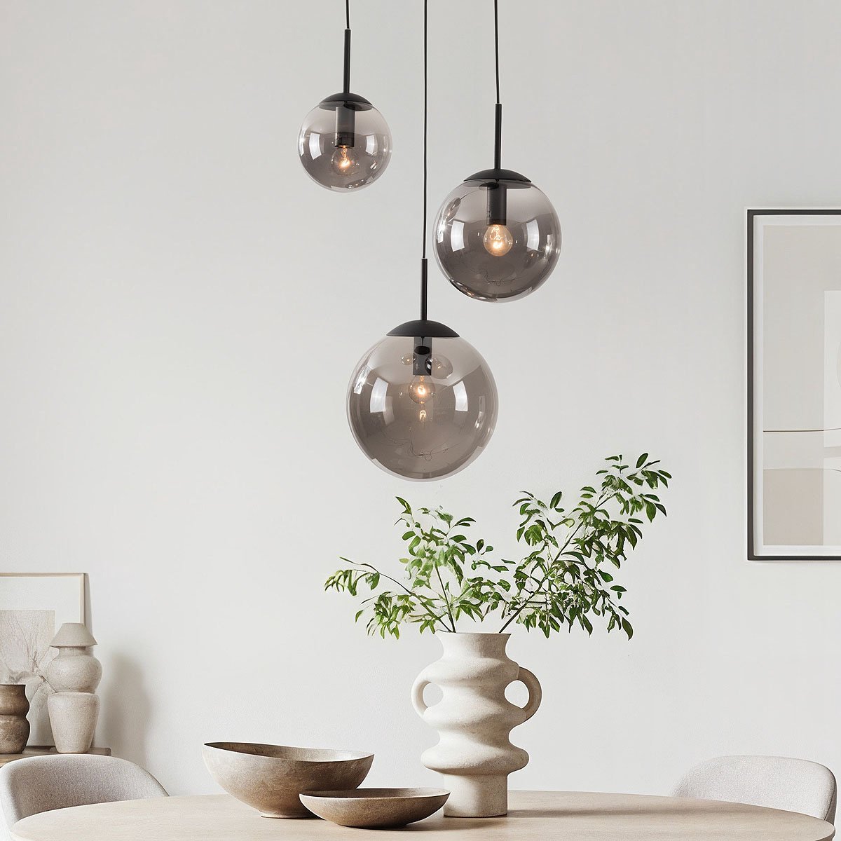 LumenXL Moderne hanglamp Marui zwart - drie smoke glazen bollen