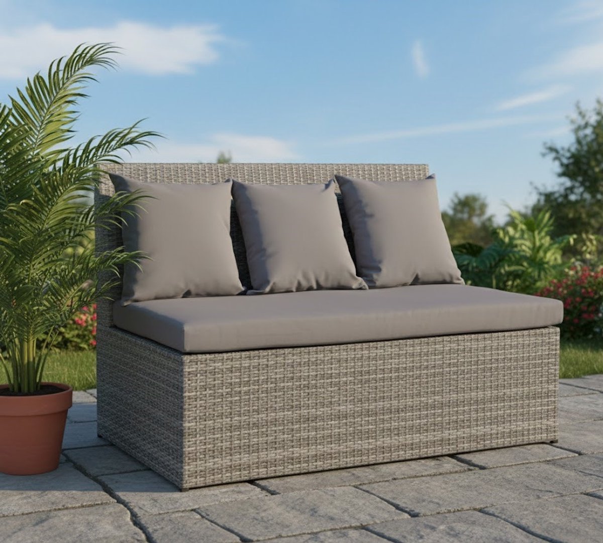 Luxe 2-Zits Polyrattan Loungesofa HWC-G16 - Modern Tuinbank Recliner met Donkergrijze Kussens - Waterbestendig, Comfortabele Zit, 120 cm, Poly Rattan & Stalen Frame House&Garden
