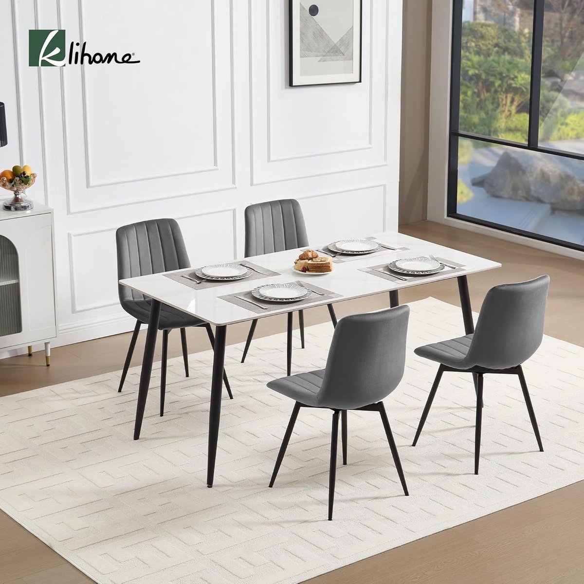 Luxe Draaibare Fluwelen Eetkamerstoelen Set van 4 - 360° Roterend, Ergonomisch Design, Metalen Poten, Donkergrijs, 51x42,5x83,5 cm