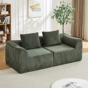 MIVRAY Hoekbank Zonder Montage - Modulaire Loungebank Met 2 Kussens - Voor Woonkamer En Slaapkamer - Ribstof Groen