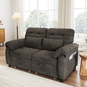 MIVRAY Slaapbank 142 x 90 cm - 3-in-1 Met Verstelbare Rugleuning En Usb-C Opladen - Voor Woonkamer - Chenille Grijs