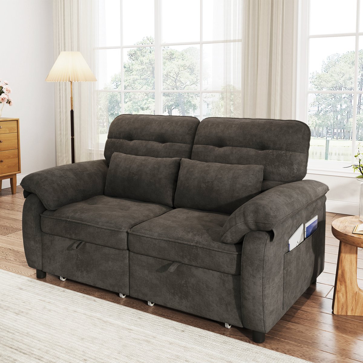 MIVRAY Slaapbank 142 x 90 cm - 3-in-1 Met Verstelbare Rugleuning En Usb-C Opladen - Voor Woonkamer - Chenille Grijs