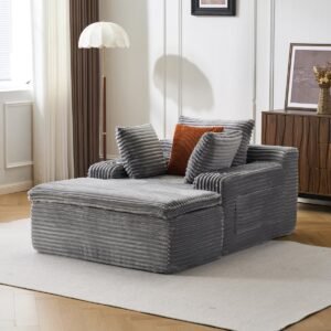 MIVRAY Slaapbank 2-in-1 - Chaise Longue Met Kussens En Deken - Voor Woonkamer En Leeshoek - Ribstof Grijs