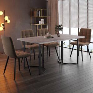 MODENUIT Eethoek 5-delig - Tafel 140 x 80 cm met 4 Stoelen - Voor Eetkamer en Keuken - MDF en Fluweel - Grijs