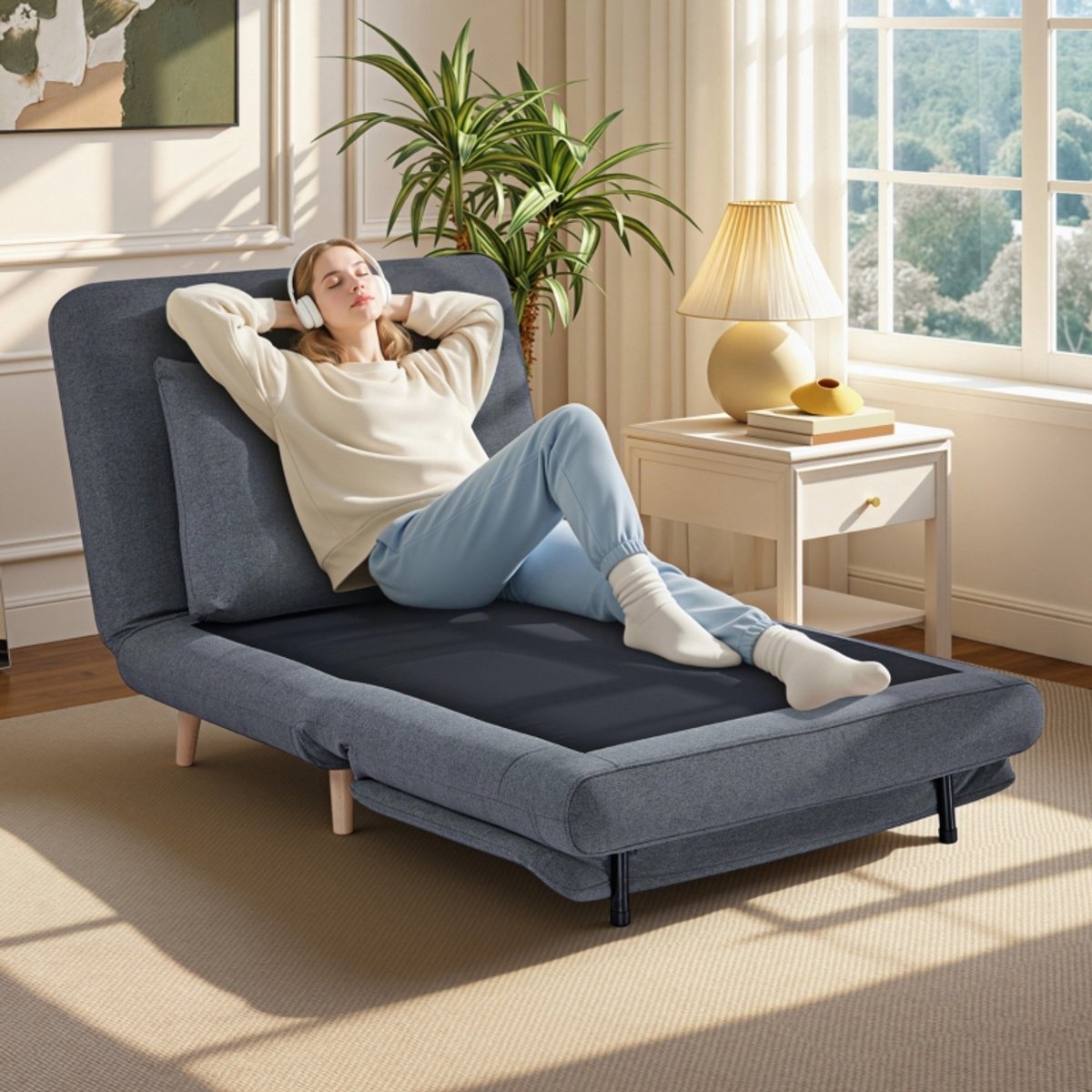 MODFU - Slaapstoel Met Bedfunctie - 3-In-1 En Verstelbare Rugleuning - Modern - Voor Logeerkamer - Polyester - Grijs - 191 X 95 Cm